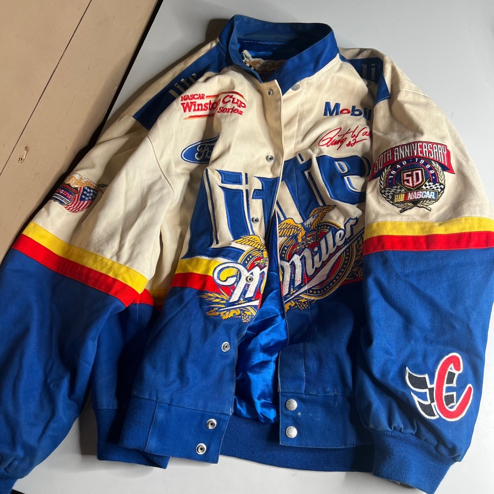 Vintage Jeff Hamilton NASCAR Miller Lite Racing Jacket XL Winston Cup Ford Mobil